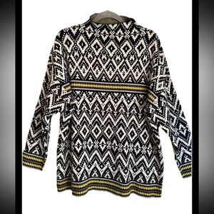 TAHARI Mock Neck Geometric Aztec Black White Yellow Sweater Sz 1X